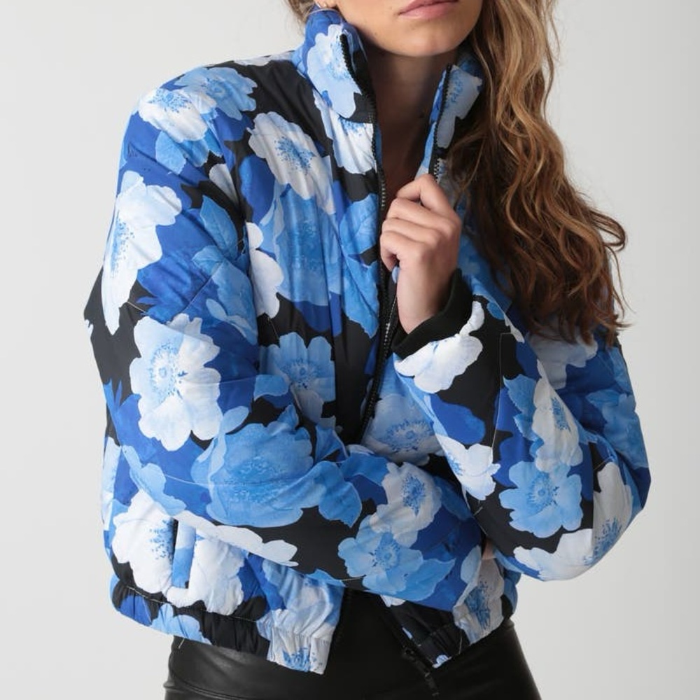 Electric & Rose Easton Blue Floral Crop Puffer Jacket